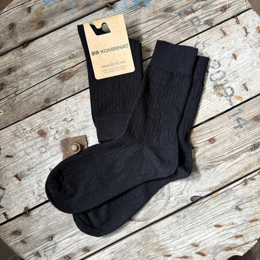 Black Hemp/Cotton Blend Crew Socks
