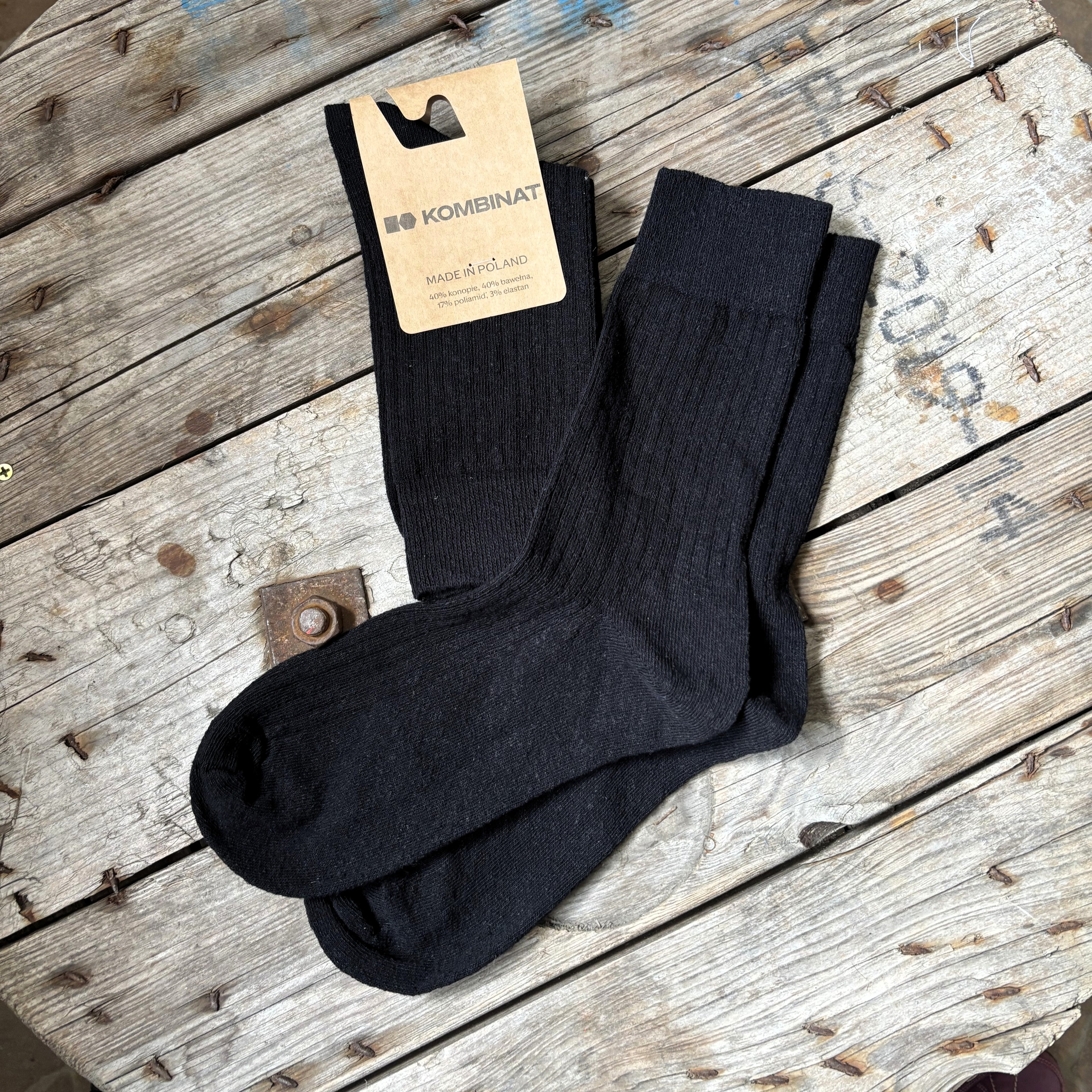 Black Hemp/Cotton Blend Crew Socks