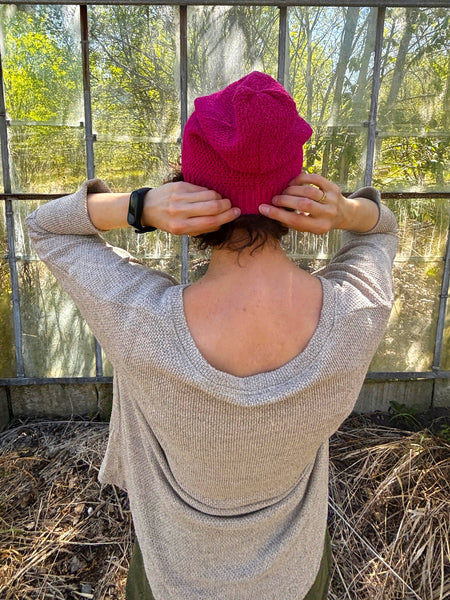 Thin hemp/cotton beanie, fuchsia